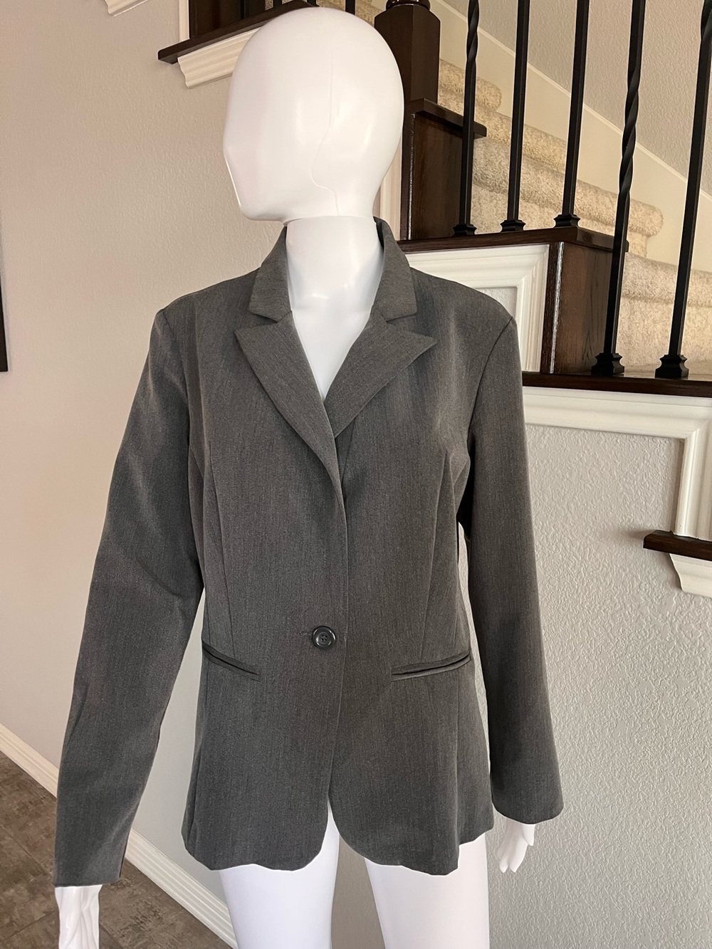 Soho Apparel Gray Single-Button Blazer with Notch Lapel
